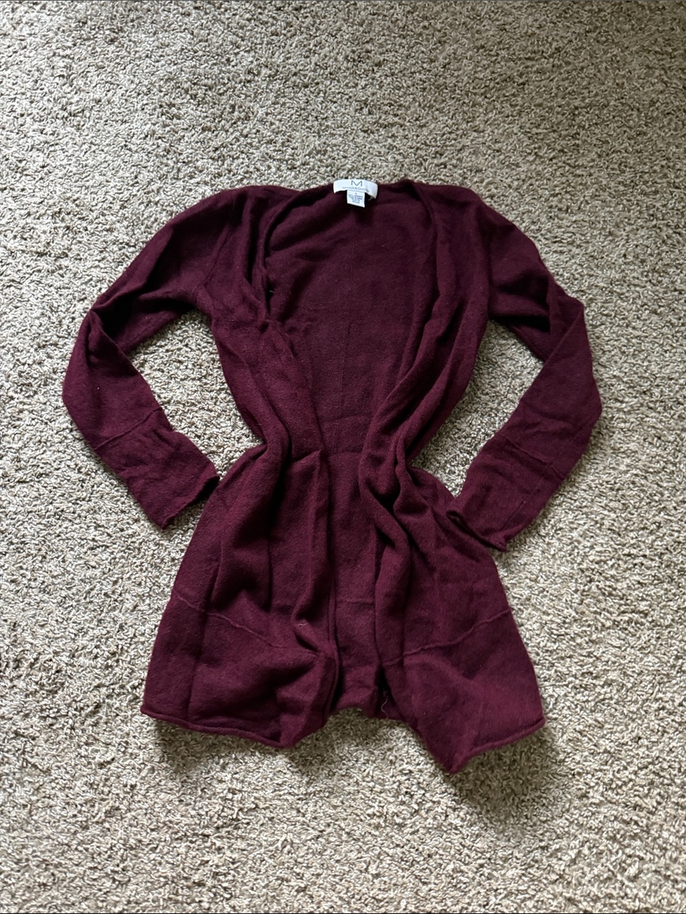 Magaschoni 100% Cashmere Sweater Open-Front Cardigan in Deep Wine